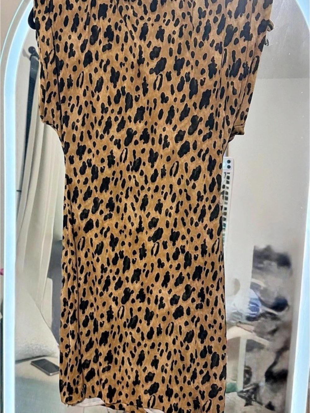 Zara Leopard Print Shoulder Pad Structured Satin Minidress